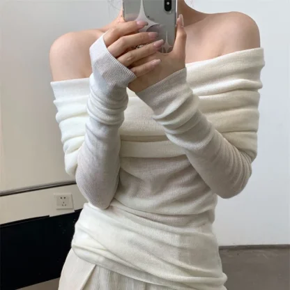 Folds Off Shoulder Sweater Tops - Image 2