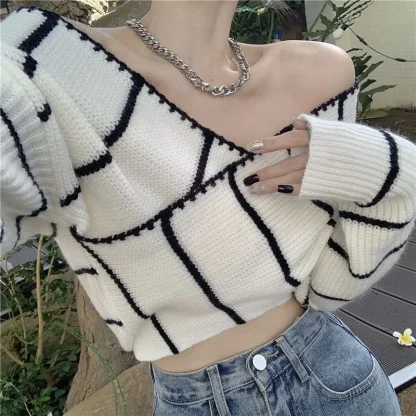 V-Neck Wrap Off Shoulder Sweater - Image 3