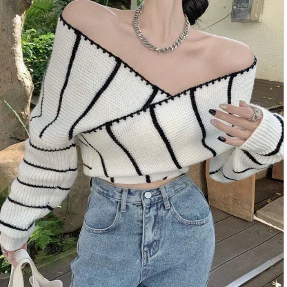 V-Neck Wrap Off Shoulder Sweater