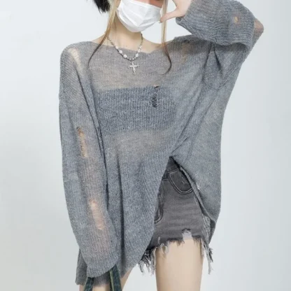 Ripped Off Shoulder Sweater Pullover - Image 2
