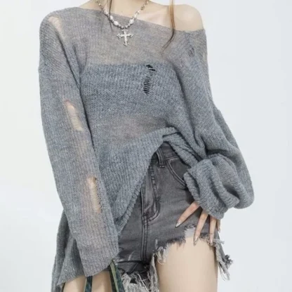 Ripped Off Shoulder Sweater Pullover