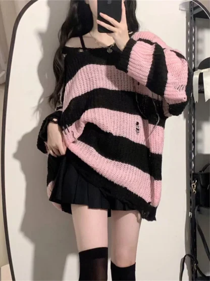 Lazy Stripe Off Shoulder Sweater
