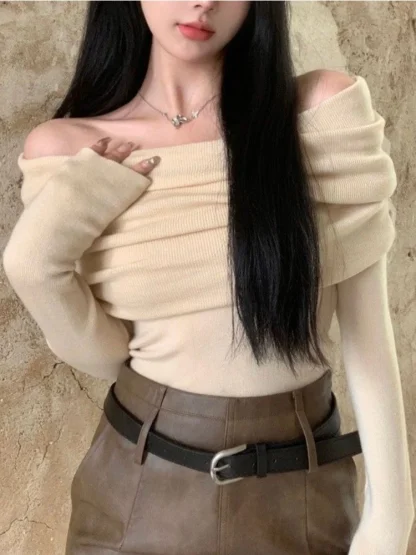 Bodycon Pleated Off Shoulder Sweater