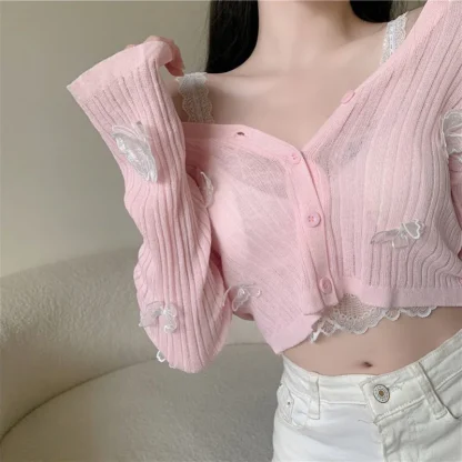 See-Through Off Shoulder Sweater Cardigan - Image 3