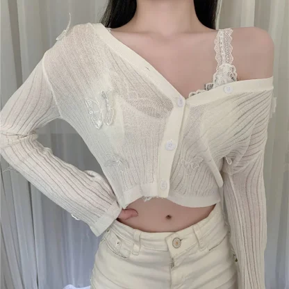 See-Through Off Shoulder Sweater Cardigan