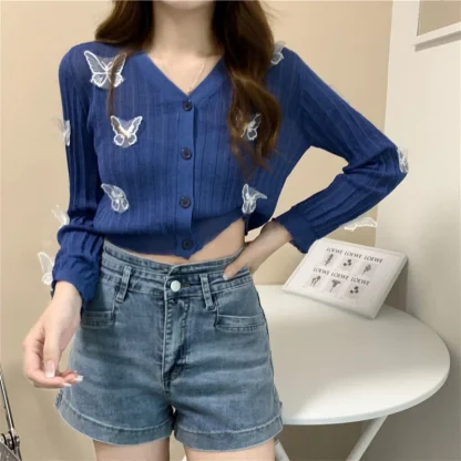 See-Through Off Shoulder Sweater Cardigan - Image 6