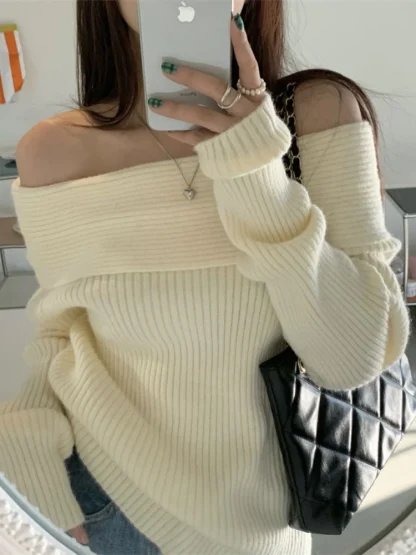 Cozy Off Shoulder Sweater Jumper - Image 6