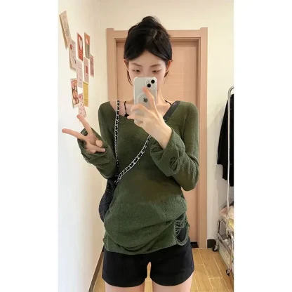 Slim Ripped Off Shoulder Sweater - Image 3