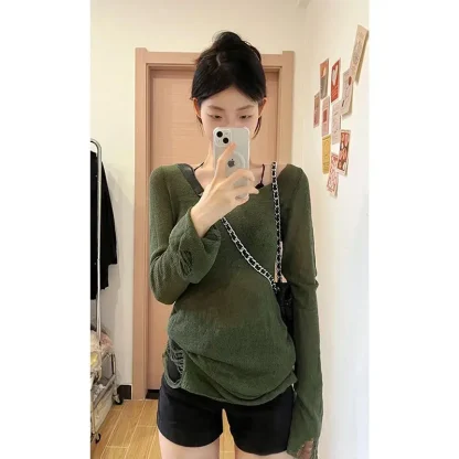 Slim Ripped Off Shoulder Sweater - Image 4