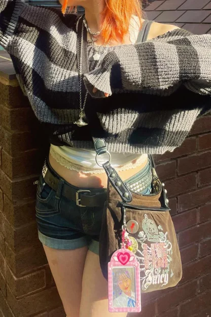 Black Stripe Off Shoulder Sweater - Image 2