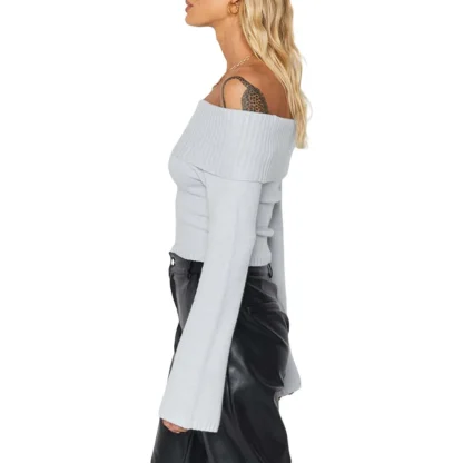 Long Sleeve Off Shoulder Sweater - Image 2