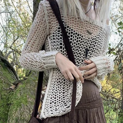 Chic Mesh Off Shoulder Sweater - Image 2