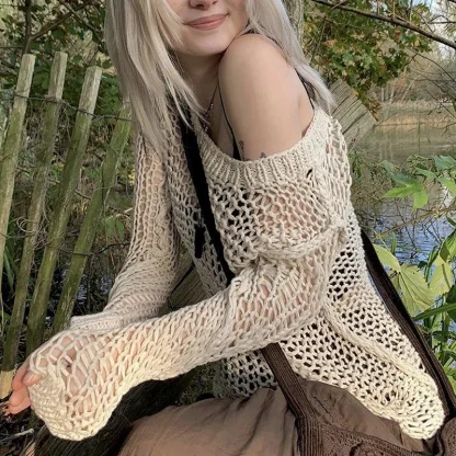 Chic Mesh Off Shoulder Sweater - Image 3