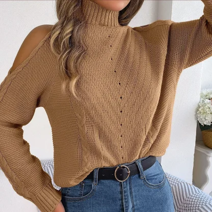 Turtleneck Open Shoulder Sweater Tops - Image 6