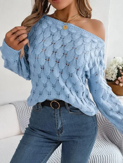Knit Solid Off Shoulder Sweater - Image 4