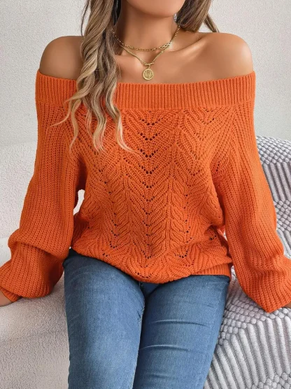 Lantern Sleeve Off Shoulder Sweater - Image 5