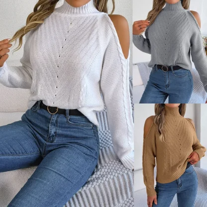 High Neck Cold Shoulder Sweater - Image 7