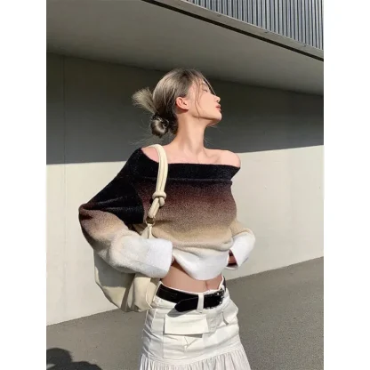 Gradient Color Off Shoulder Sweater - Image 2