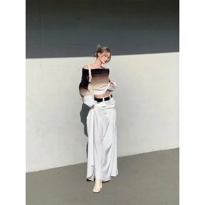 Gradient Color Off Shoulder Sweater - Image 3