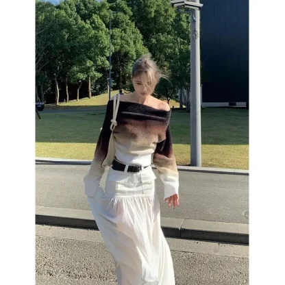 Gradient Color Off Shoulder Sweater - Image 4