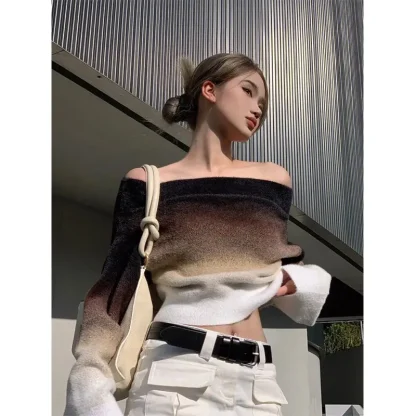Gradient Color Off Shoulder Sweater