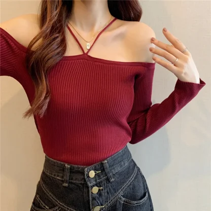 Thin Halter Off Shoulder Sweater - Image 2