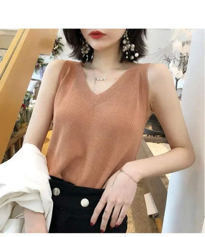 Casual V-neck Sleeveless Sweater Tops - Image 6