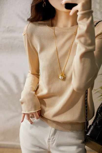 O-Neck Cold Shoulder Sweater Tops - Image 3