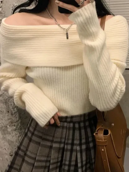 Chic Solid Off Shoulder Sweater - Image 5