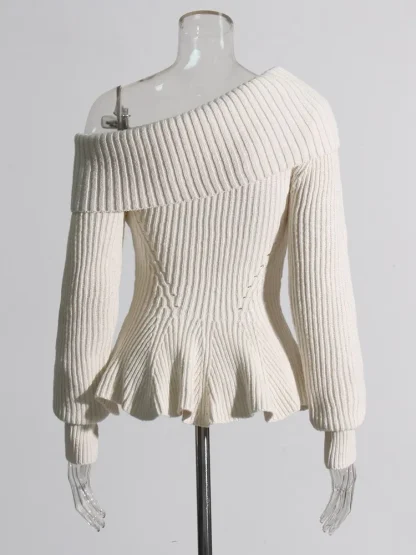 Peplum Off Shoulder Sweater Tops - Image 5