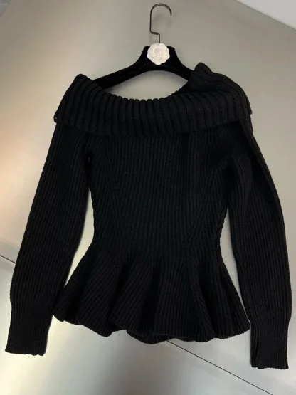Peplum Off Shoulder Sweater Tops - Image 2