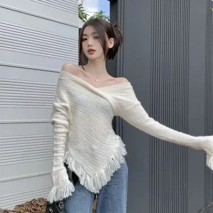 Elegant Tassel Off Shoulder Sweater