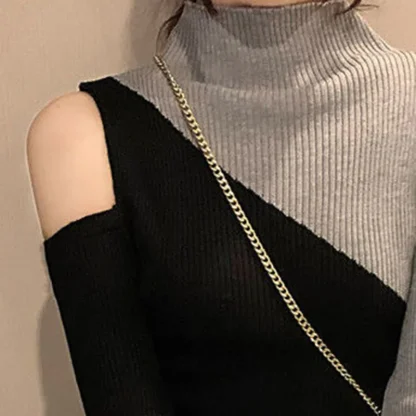 One-Sided Cold Shoulder Sweater Tops - Image 4