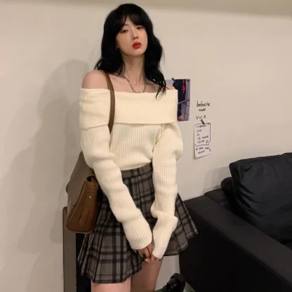 Elegant Solid Off shoulder Sweater - Image 2
