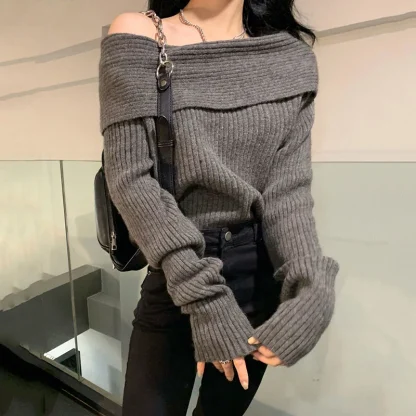 Elegant Solid Off shoulder Sweater - Image 4
