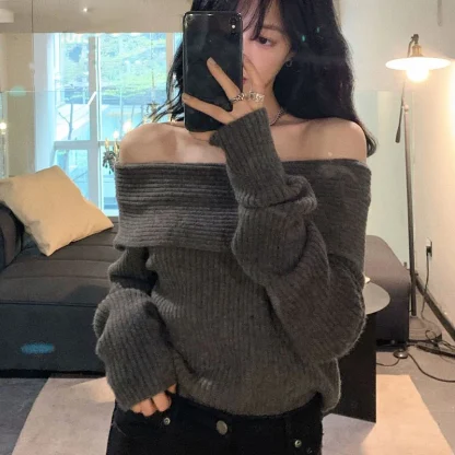 Elegant Solid Off shoulder Sweater - Image 5