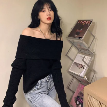 Elegant Solid Off shoulder Sweater - Image 6