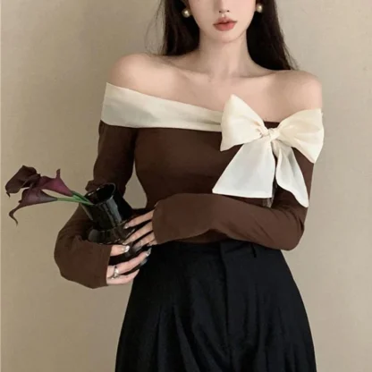 Elegant Bow Off Shoulder Sweater - Image 6
