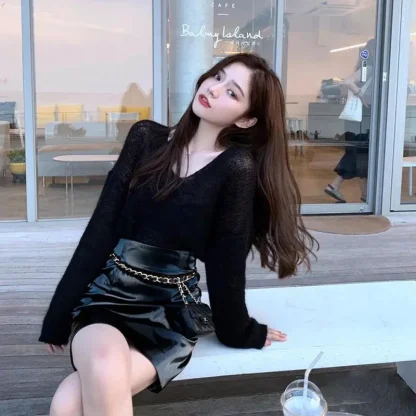 Cozy See-Through Off Shoulder Sweater - Image 3