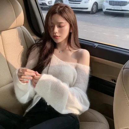 Cozy See-Through Off Shoulder Sweater