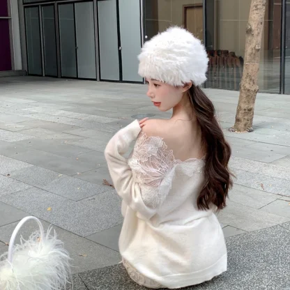 Elegant Lace Off Shoulder Sweater - Image 3