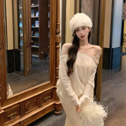 Elegant Lace Off Shoulder Sweater - Image 6