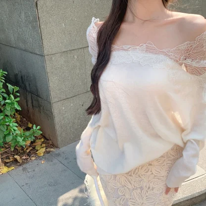 Elegant Lace Off Shoulder Sweater - Image 4