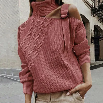 Roll-Neck One Off Shoulder Sweater - Image 4
