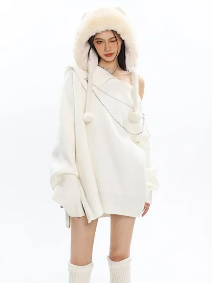 Chain Off Shoulder Sweater Tops - Image 4