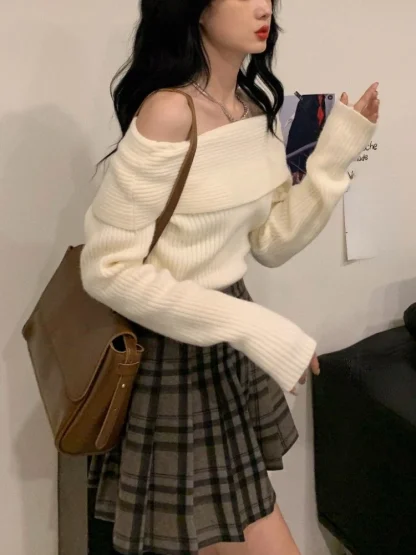 Knitted Off Shoulder Sweater Jumper - Image 6