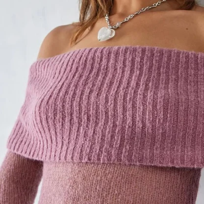 Thin Cropped Off Shoulder Sweater - Image 6