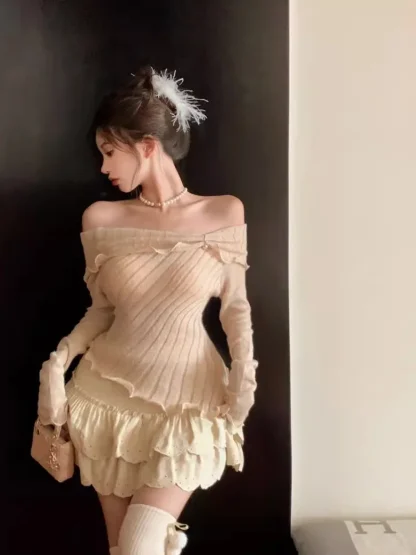 Sexy Ruffled Off Shoulder Sweater - Image 3