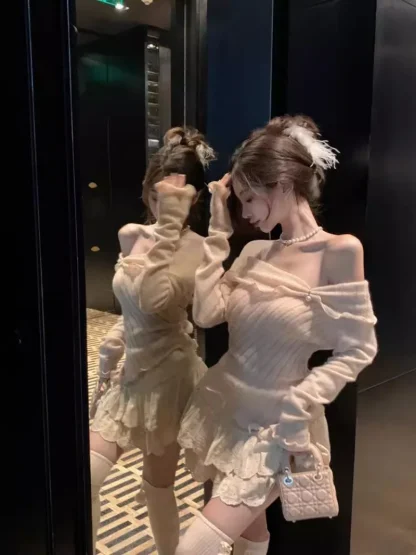 Sexy Ruffled Off Shoulder Sweater - Image 4