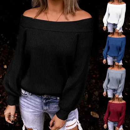 Off Shoulder Sweater Knitted Tops - Image 6